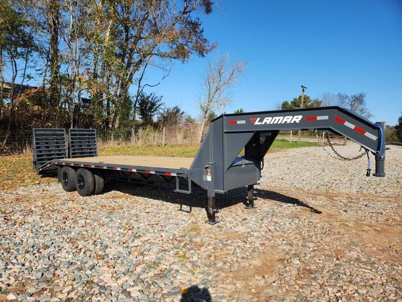 2025 Lamar 102x25 20k Gooseneck Deckover W/ Rhino Ramps, Winch Plate, Torque Tube and Under-Frame Br