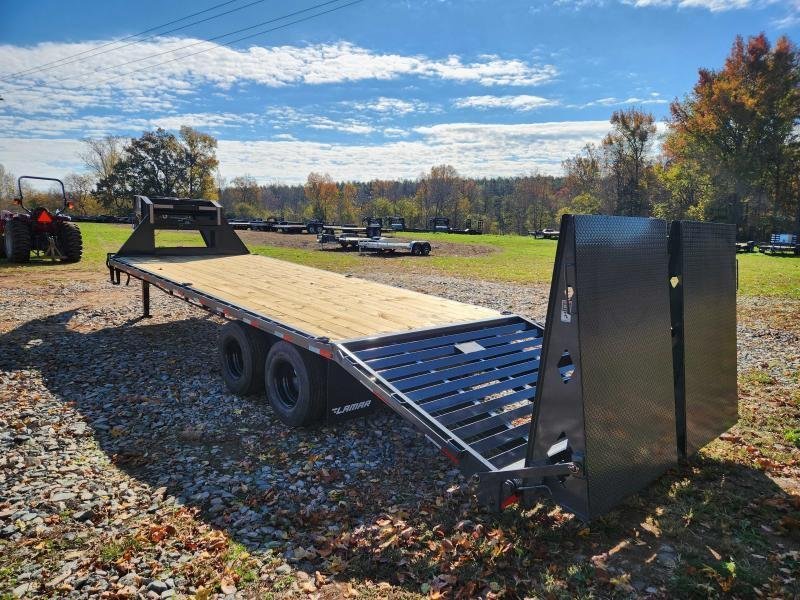 2025 Lamar 102x25 20k Gooseneck Deckover W/ Rhino Ramps, Winch Plate, Torque Tube and Under-Frame Br
