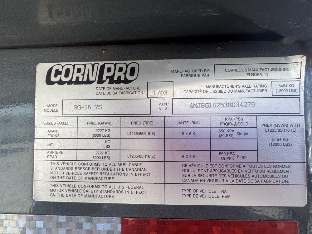 2003 CornPro 16' Livestock Trailer