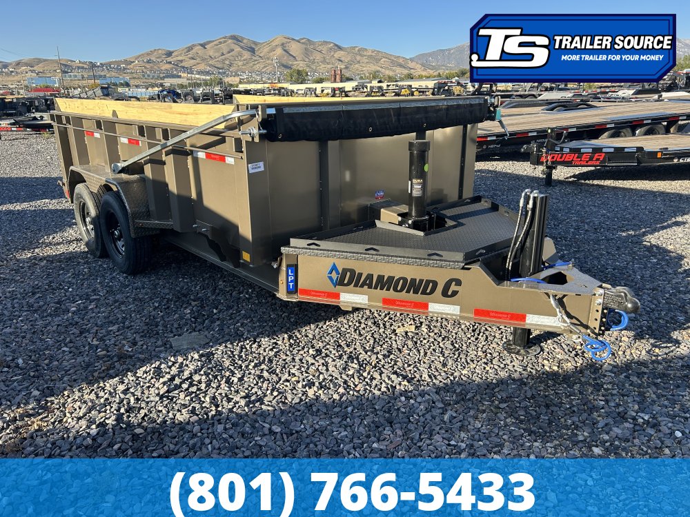 7x14 Diamond C LPT 207 Dump Trailer - 32" Sides - 15.5K GVWR - 14 Ply Tires, Board Brackets, Hydraulic Jack(s), Long Arm Tarp
