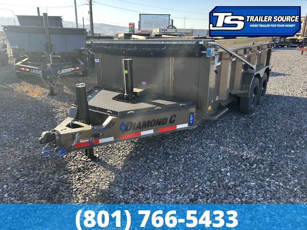 7x14 Diamond C LPT 207 Dump Trailer - 32" Sides - 15.5K GVWR - 14 Ply Tires, Board Brackets, Hydraulic Jack(s), Long Arm Tarp