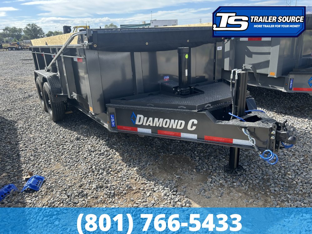 7'x14' Diamond C LPT 207 Dump Trailer - 32" Sides - 15.5K GVWR - 14 Ply Tires, Long Arm Tarp