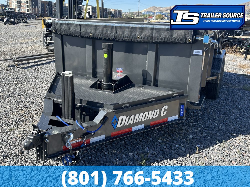 7x14 Diamond C LPT 207 Dump Trailer - 32" Sides - 15.5K GVWR - 14 Ply Tires, Board Brackets, Hydraulic Jack(s), Long Arm Tarp