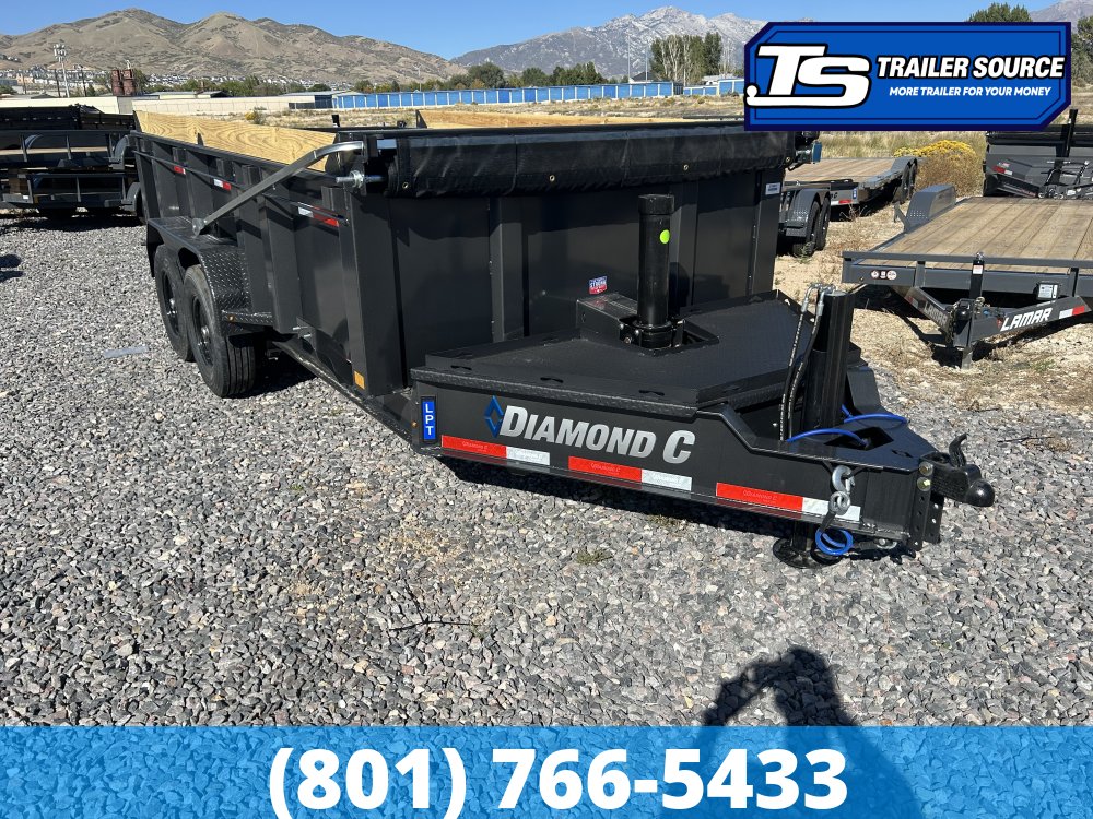 7x14 Diamond C LPT 207 Dump Trailer - 32" Sides - 15.5K GVWR - 14 Ply Tires, Board Brackets, Hydraulic Jack(s), Long Arm Tarp