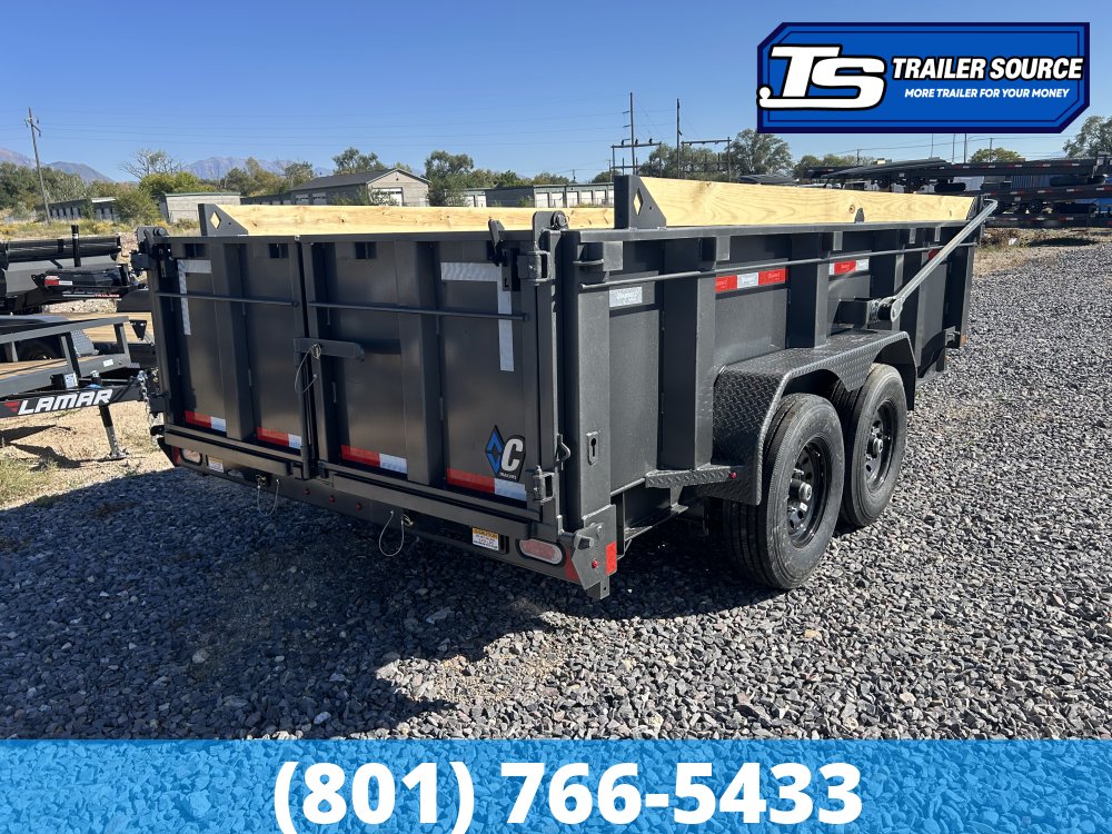 7x14 Diamond C LPT 207 Dump Trailer - 32" Sides - 15.5K GVWR - 14 Ply Tires, Board Brackets, Hydraulic Jack(s), Long Arm Tarp