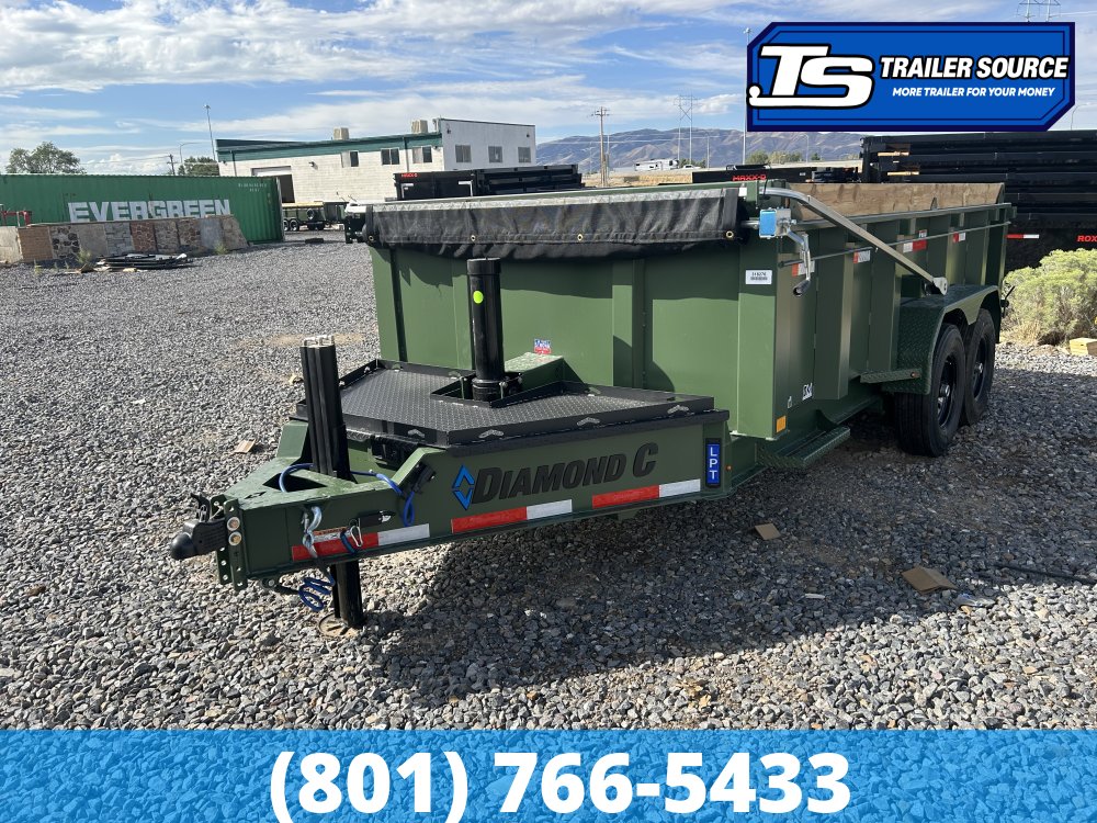 7'x14' Diamond C LPT 207 Dump Trailer - 32" Sides - 15.5K GVWR - 14 Ply Tires, Hydraulic Jack(s), Long Arm Tarp
